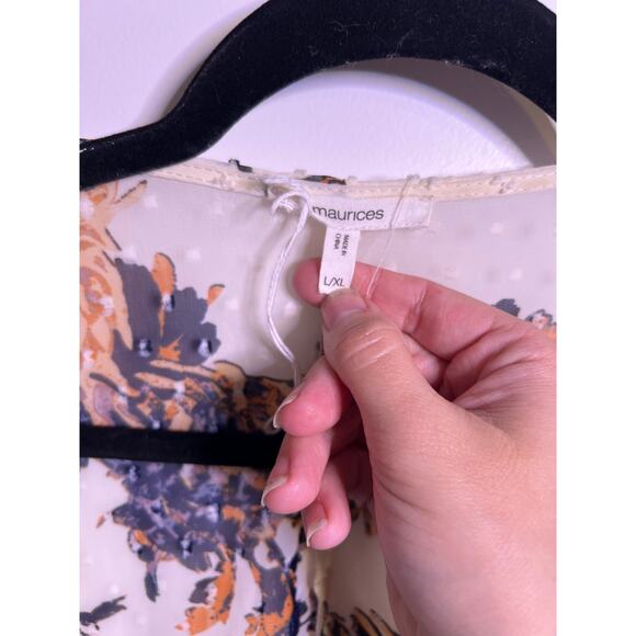 Maurices Floral Swiss Dot Kimono Cardigan L/XL Ivory Boho Layer - Picture 2 of 5